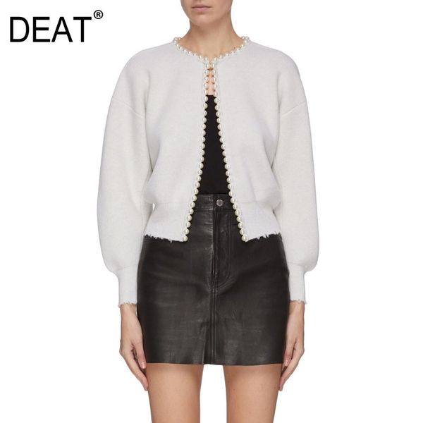 

[deat] new fashion korean jackets pearls cardigan batwing sleeve wool knit vintage women's coat jacket ap520 201023, Black;brown