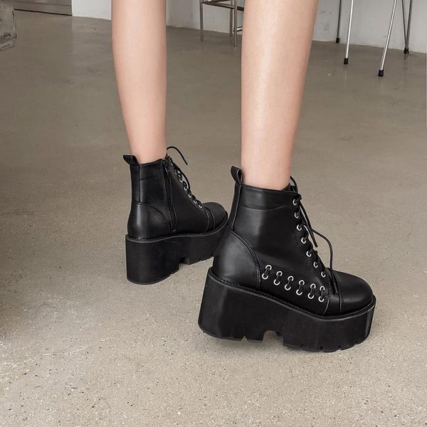 

women boots for snow boots platform ankle winter shoes motorcycle punk shoes women booties botas mujer ymb290, Black