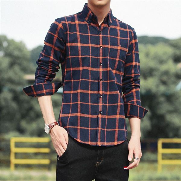 

spring men's brushed plaid shirt flannel printed lattice shirt, White;black