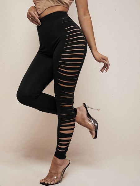 

high waist ladder cut leggings r5t9#, Black