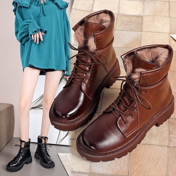 

plutonium women leather stuffed winter ankle snow boots warm shoes rent even legal ladies of fashion skin heto, Black