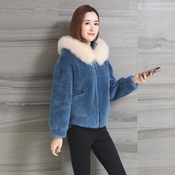 

jacket women faux fur sheep cashmere coat hooded lamb fur imitation collar womens winter jackets and coats1, Black