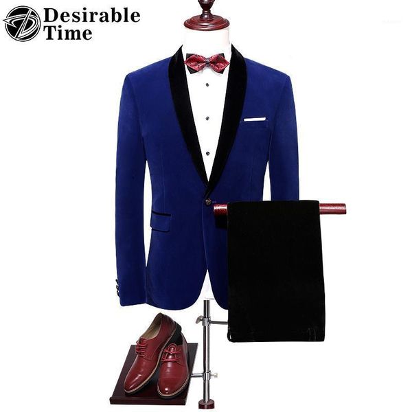 

royal blue mens wedding tuxedo suit m-4xl autumn shawl lapel slim fit velvet men red prom suits dt0591, White;black