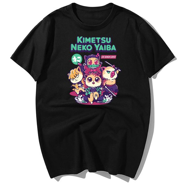 

kimetsu no yaiba japan anime cats cute nezuko print men's summer casual short sleeve harajuku streetwea hooded sweatshirt hoodie men t