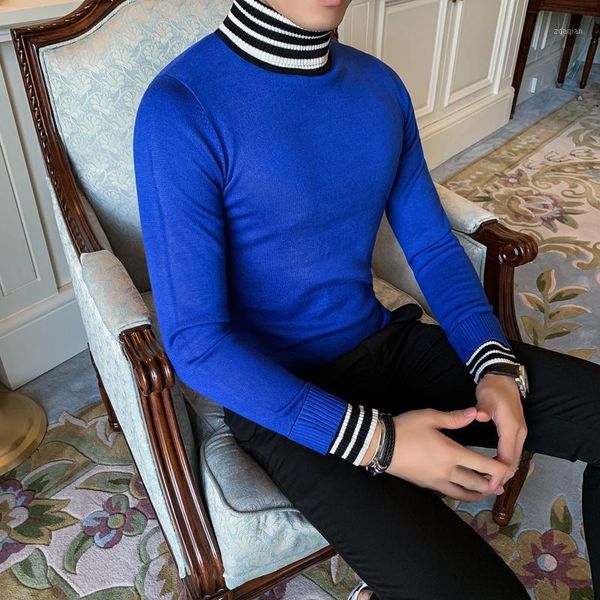 

men's sweaters autumn british style comfortable turtleneck casual mens sweater long sleeve knitting garment stripe fake two pieces men1, White;black