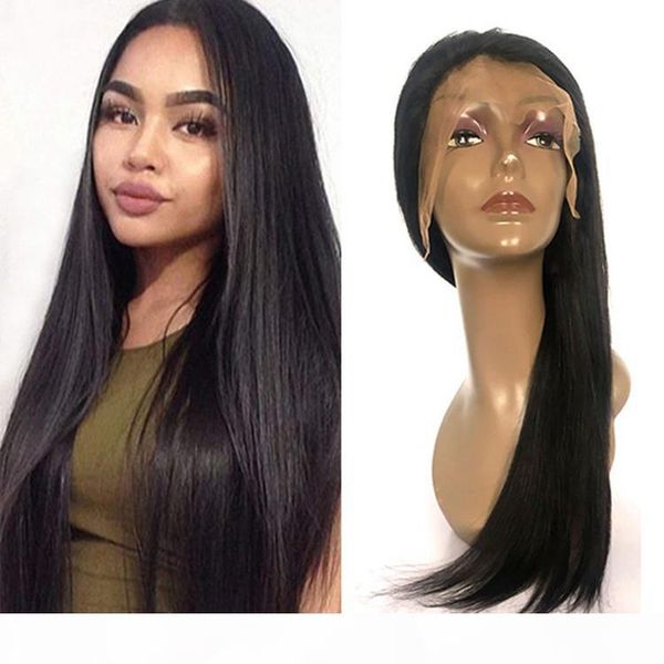

natural color long front full lace wigs brazilian cuticle unprocessed remy hair natural straight for black women wholesale, Black;brown