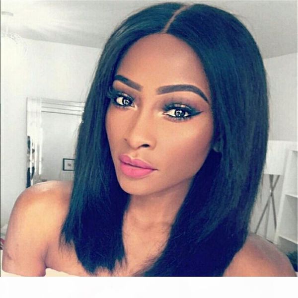 

short bob wigs brazilian virgin hair straight lace front human hair wigs for black women swiss lace frontal wig, Black;brown
