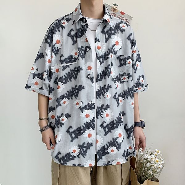 

2021 new men's short sleeve summer flower shirts, korean casual holiday blouse big size yi36 wq8t, White;black