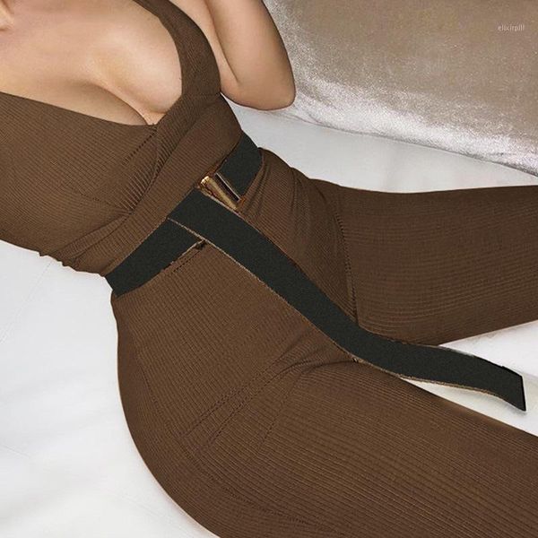 

women knitted jumpsuit 2020 v neck fashion sleeveless long rompers cotton clothes celebrity party club bodycon jumpsuits1, Black;white