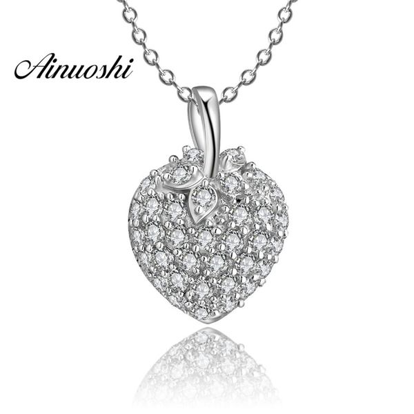 

ainuoshi luxury 925 sterling silver pendant necklace for women cute fruit strawberry long chain necklace wedding silver jewelry y200107