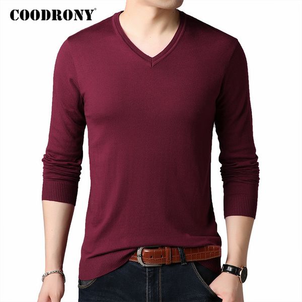 

coodrony brand sweater men spring autumn v-neck pull homme soft cotton wool pullover men pure color knitwear mens sweaters c1046, White;black