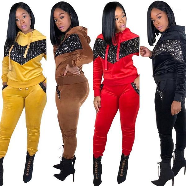 

women winter velvet hooded long sleeve drilling rhinestone sweatshirts pencil pants two pieces sets tracksuits outfits cm3031, White