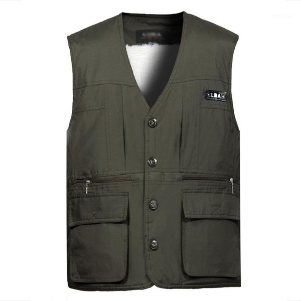 

men's vests dongkuan middle-aged male thickening vest big yards lamb's wool and cashmere warm multi-pocket coon1, Black;white