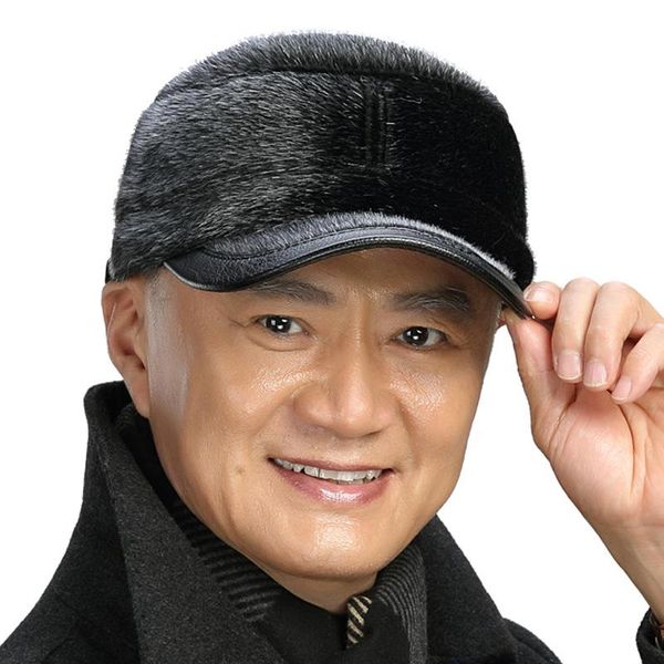 

средний пожилой aged осень зима теплая bomber шляпы мужчины папа hat высокая имитация норка волос plus velvet плотная кожа pu tab cap jllfva, Black;white