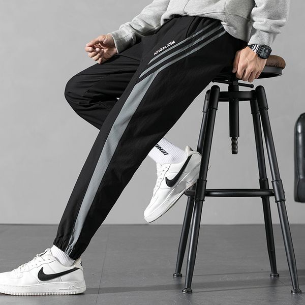 

autumn and winter 2020 new fabric stripe black micro elastic men's korean casual pants