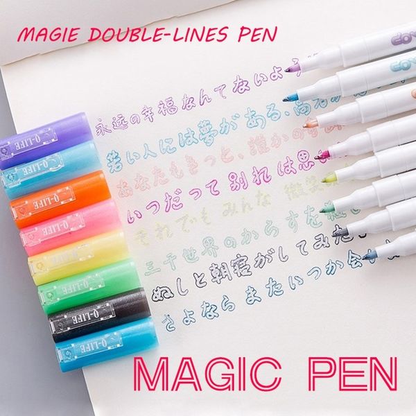 AndStal Doppia Linee Art Markers Penna Out Line Pen Pen Scrapbooking Penne Fine Liner Marker Fineliner Calligrafia Lettering Penna Colore Y200709