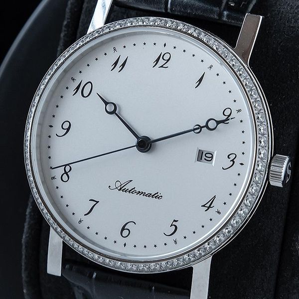 

wristwatches vintage ultra-thin automatic watches sapphire crystal stainless steel wrist watch for men male, Slivery;brown