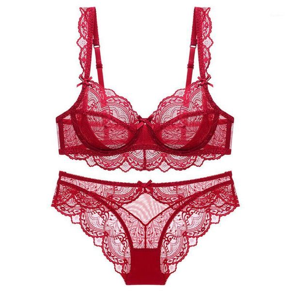

new lingerie set ultra-thin water-soluble embroidery bra set non-sponge underwire underwear1, Red;black