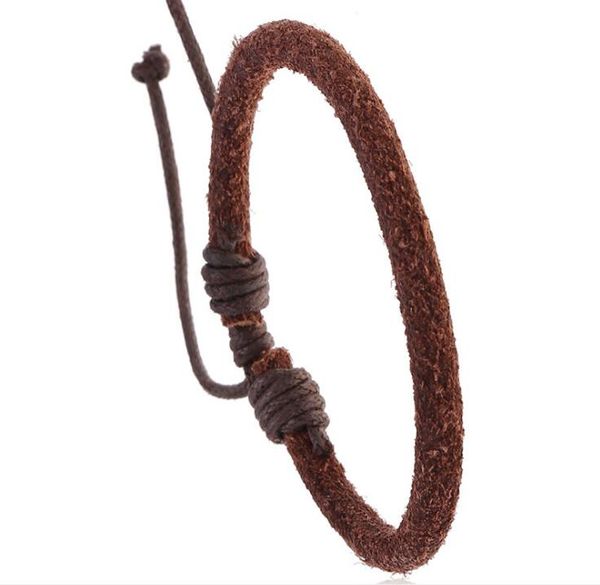 

man woman bracelet turn wool genuine leather bracelet adjustable cowhide wax thread leather bracelet, Black