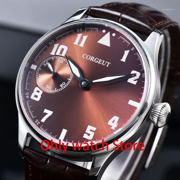 

corgeut 17 jewels mechanical hand winding watch sea gull 3600 movement leather sport luminous man watch 2002f1, Slivery;brown