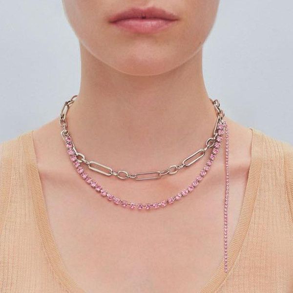 

розовое ожерелье для женщин двойная уличная стрельба панк роскошные ювелирные изделия из нержавеющей стали подарки корея цепь ключа цепь мод, Silver