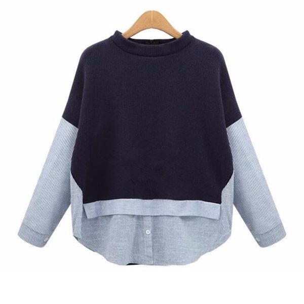 

ewq] autumn sweatshirt women striped patchwork pullover loose hoodies women plus size irregular hem trend lady blouse 8d557, White