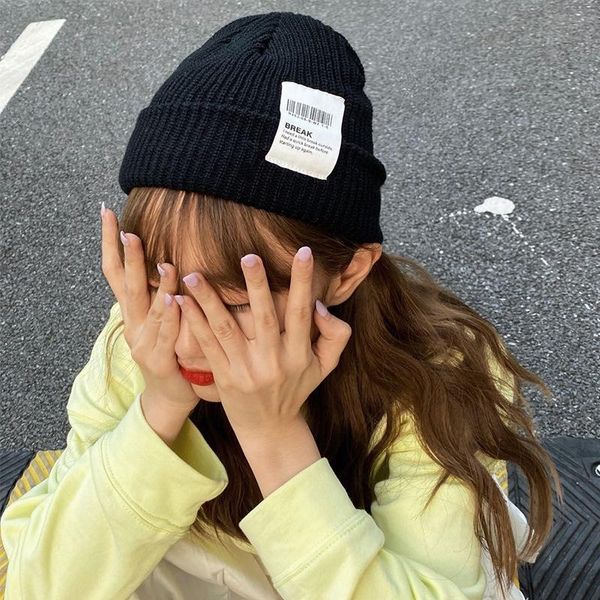 

beanie/skull caps pure color woolen hat women's hit embroidery patch thick winter korean knit tide, Blue;gray