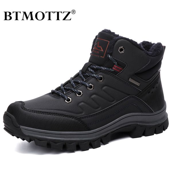 

leather men boots sneakers warm fur snow boots men winter work casual shoes military rubber ankle boots waterproof btmottz 201026, Black