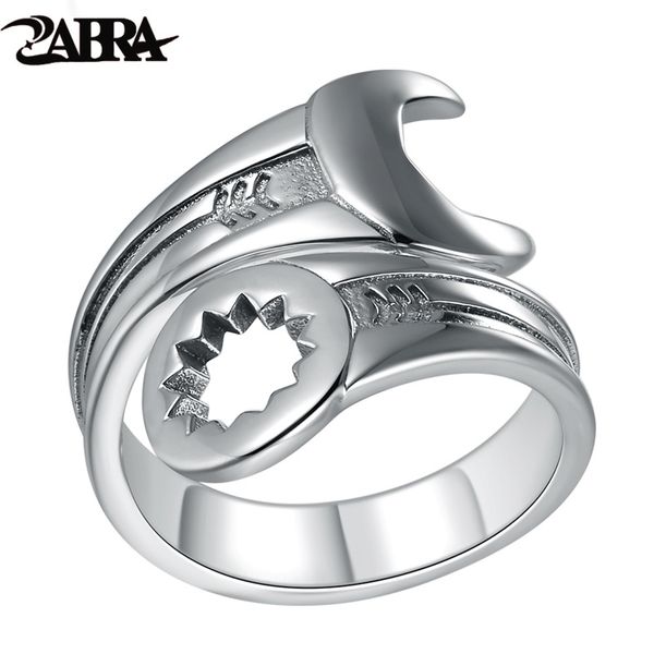 

zabra genuine pure 925 sterling silver cool wrench ring men adjustable retro love vintage punk rings women biker silver jewelry 201006, Golden;silver