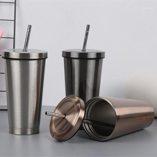 

10pcs/lot 16oz juice tumbler 500ml coffee cup water mug jar 18/8 stainless steel vacuum insulated bottle glass straw1