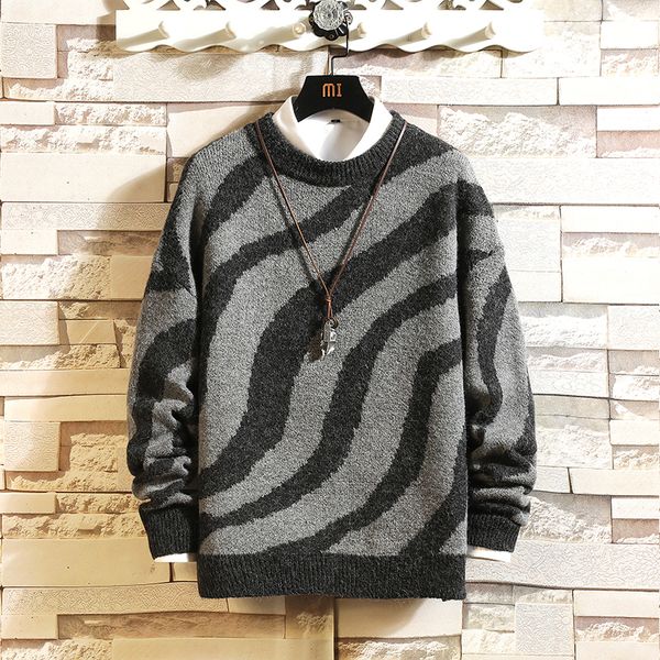

2021 new sweaters men's striped black long sleeves autumn winter pullover knitted o-neck plus oversize 5xl h1is, White;black