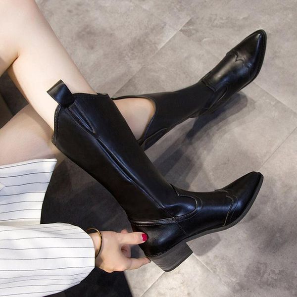 

women long boots black brown warm winter leather knee high boots fashion pointed-toe slip on platform long shoes botas avt009
