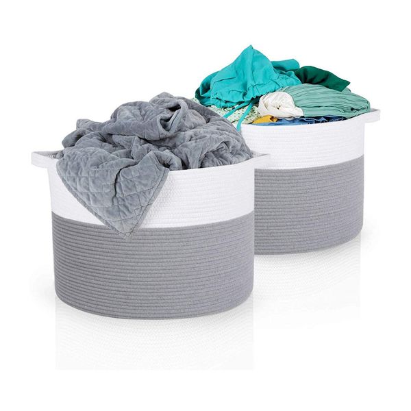 

large laundry hamper woven cotton rope dirty clothes toys storage basket with convenient handles laundry bags