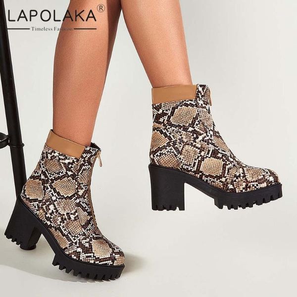 

lapolaka 2021 new fashion snake print comfy ins dropship boots woman shoes zipper non-slip trendy fashion boot ladies1, Black