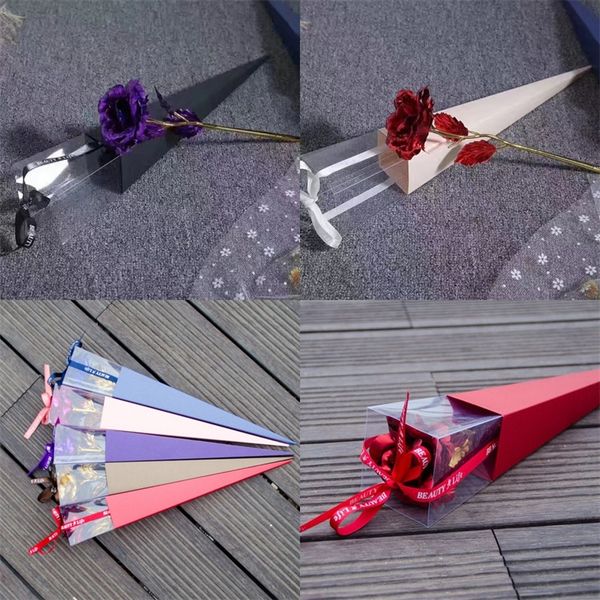 

gold foil plated artificial bloom triangular type box valentines day mothers days gift forever rose two colors 2 8mt o2