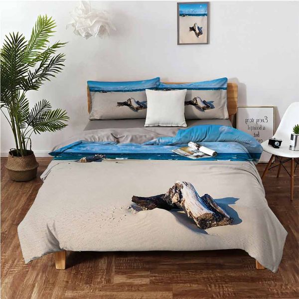 

landscape of the sandy sea shore with driftwood cloudy sky digital imagebedding 3-piece set