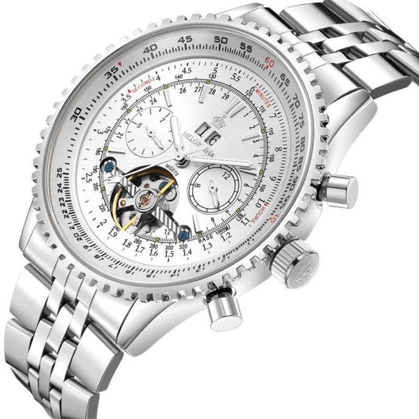 

automatic mg.orkina/ ouina men's tuo flywheel mechanical watch multi function male gear watch, Slivery;brown