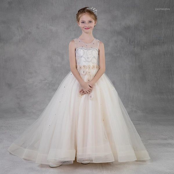 

girl's dresses big girls lace flower girl for weddings white long tulle ball gown patchwork crystyle dress1, Red;yellow