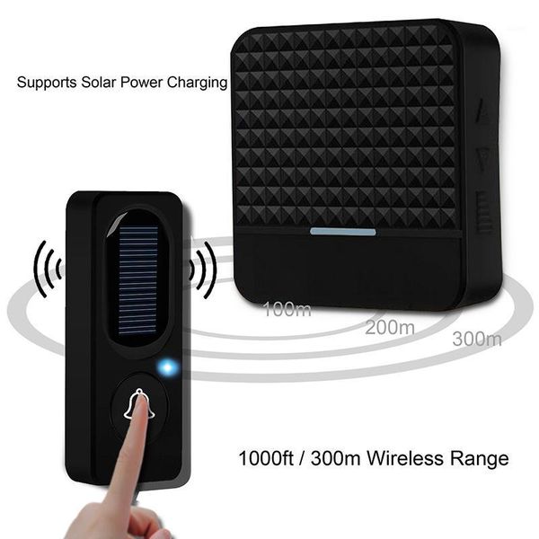 

wireless solar doorbell home wireless ip65 waterproof 300m door bell chime outdoor doorbell solar power charging with light1