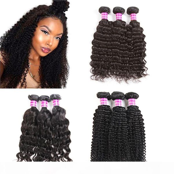

wholesale price brazilian virgin hair water deep wave kinky curly 3 bundles 100% unprocessed human hair extensions remy weave bundles, Black