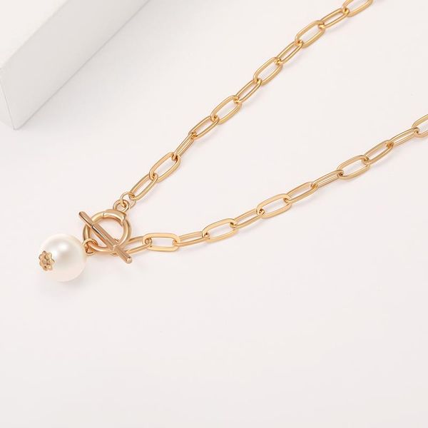 

sjcho-72 quality punk simulated pearl pendant necklaces for women shine link chain layer necklace lasso lariat curb cuban collar, Silver