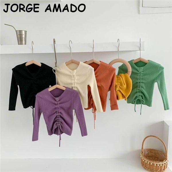 

девушки свитер девушки круглый воротник шнурок с длинным рукавом свитера моды трикотажные хлопок свитер детей одежда e200301, Blue