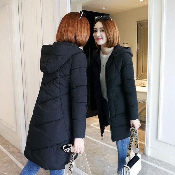 

2020 new women parkas winter jacket hooded long coat slim warm parka cotton padded jacket female casual outwear feminina p10321, Black