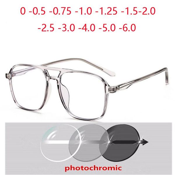 

double beam oversize myopia glasses men women big frame retro pchromic prescription spectacle diopter -0.5 -0.75-1.0 to -6, White;black
