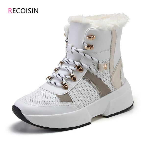 

recoisin 2020 new winter women boots keep warm ankle boots women lace-up waterproof ladies chaussure femme, Black