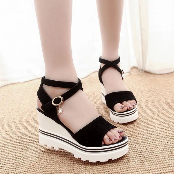 

fashion women summer pumps platform sandals roman wedges casual peep toe sandals fish mouth thick with high heel #q72z, Black