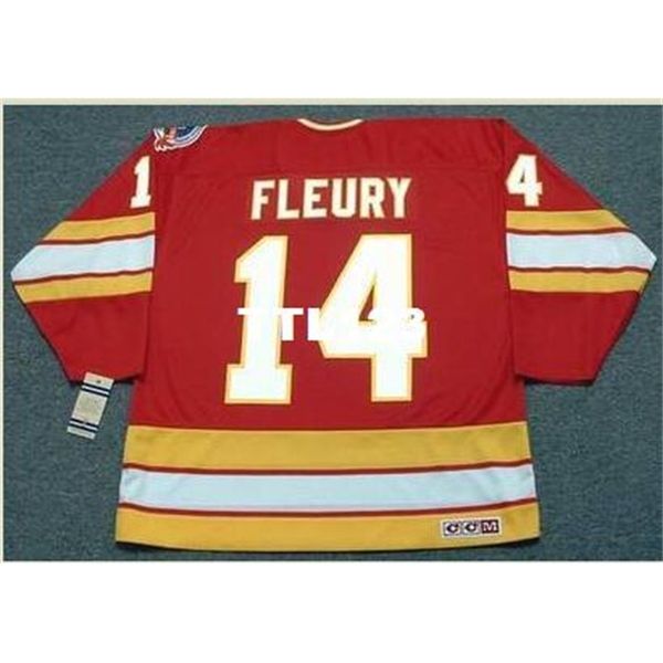 

mens #14 theoren fleury calgary flames 1989 ccm vintage away hockey jersey or custom any name or number retro jersey, Black