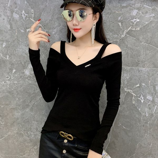 

япония и южная корея осенью 2020 длинный рукав двойной v-neckshoulder hairback моды универсален женщин пальто футболки топ топ футболки yk83, White
