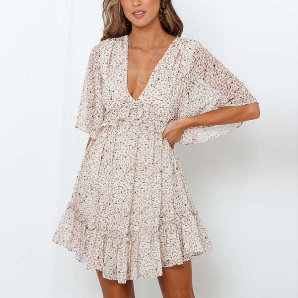 

women's resort printed chiffon summer dress with off back ruffle sleeves, Black;gray