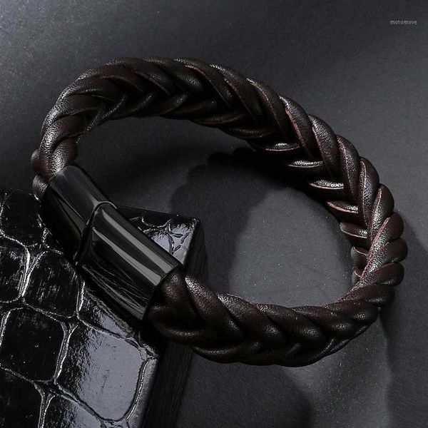 

charm bracelets mozo fashion 2021 women bracelet black/brown leather men stainless steel magnetic buckle punk jewelry gifts 0051, Golden;silver